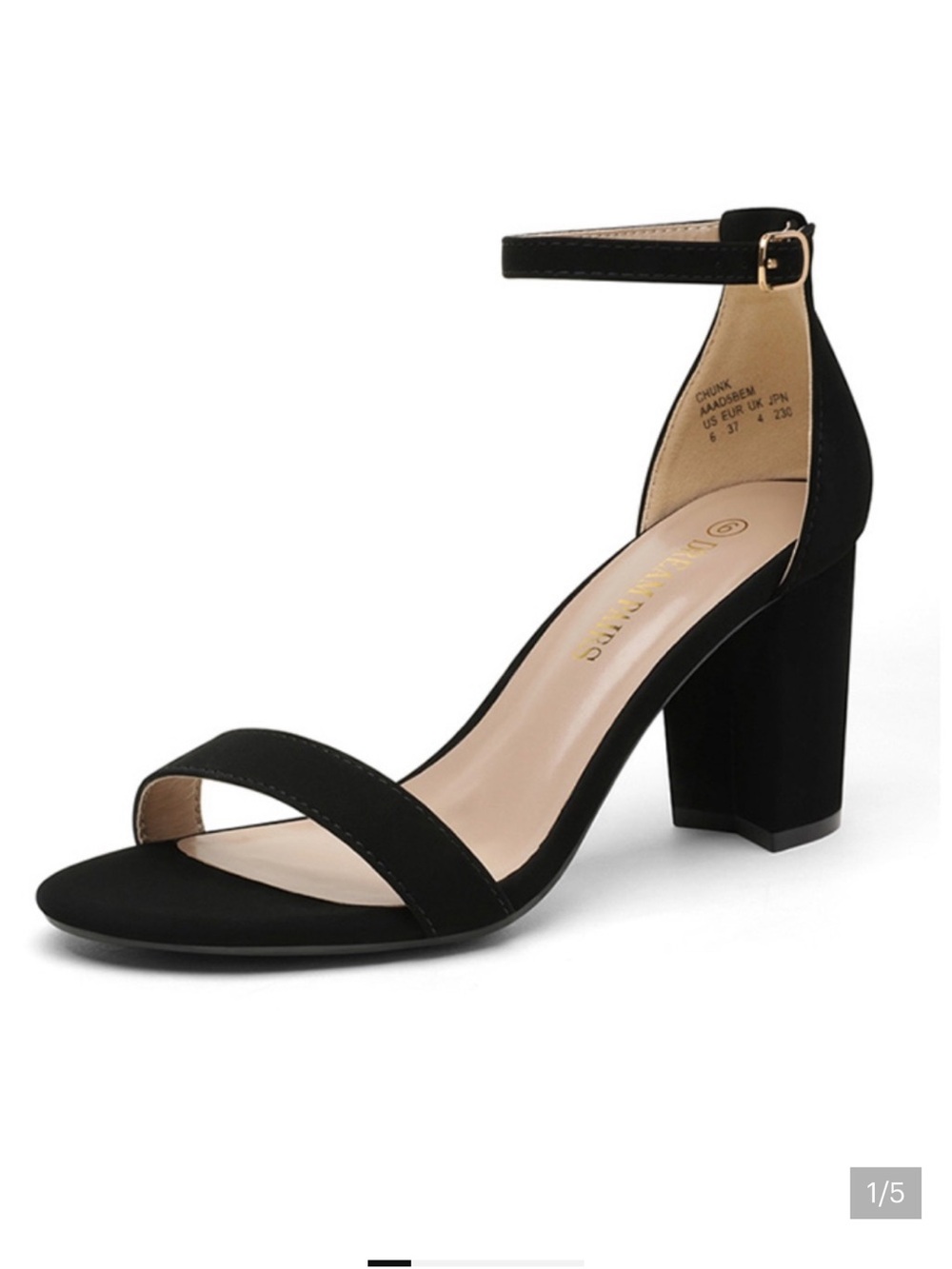 Dream Pairs Black Ankle Strap Block Heel Sandals 3” Dress Evening Shoes 7